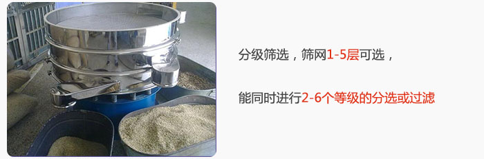 分級篩選,可篩1至5層篩網(wǎng),能同時進(jìn)行2至6個等級的分選或過濾