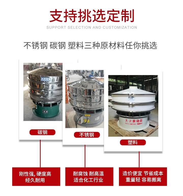 旋振篩可配置一到四層的篩網。旋振篩的篩分效率高，篩分精度高，篩分率高達96%。